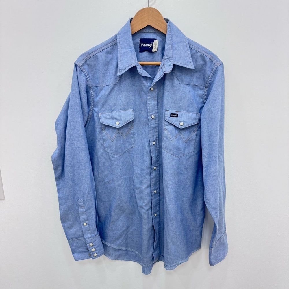 Vintage 70s wrangler pearl snap long sleeve denim shirt
